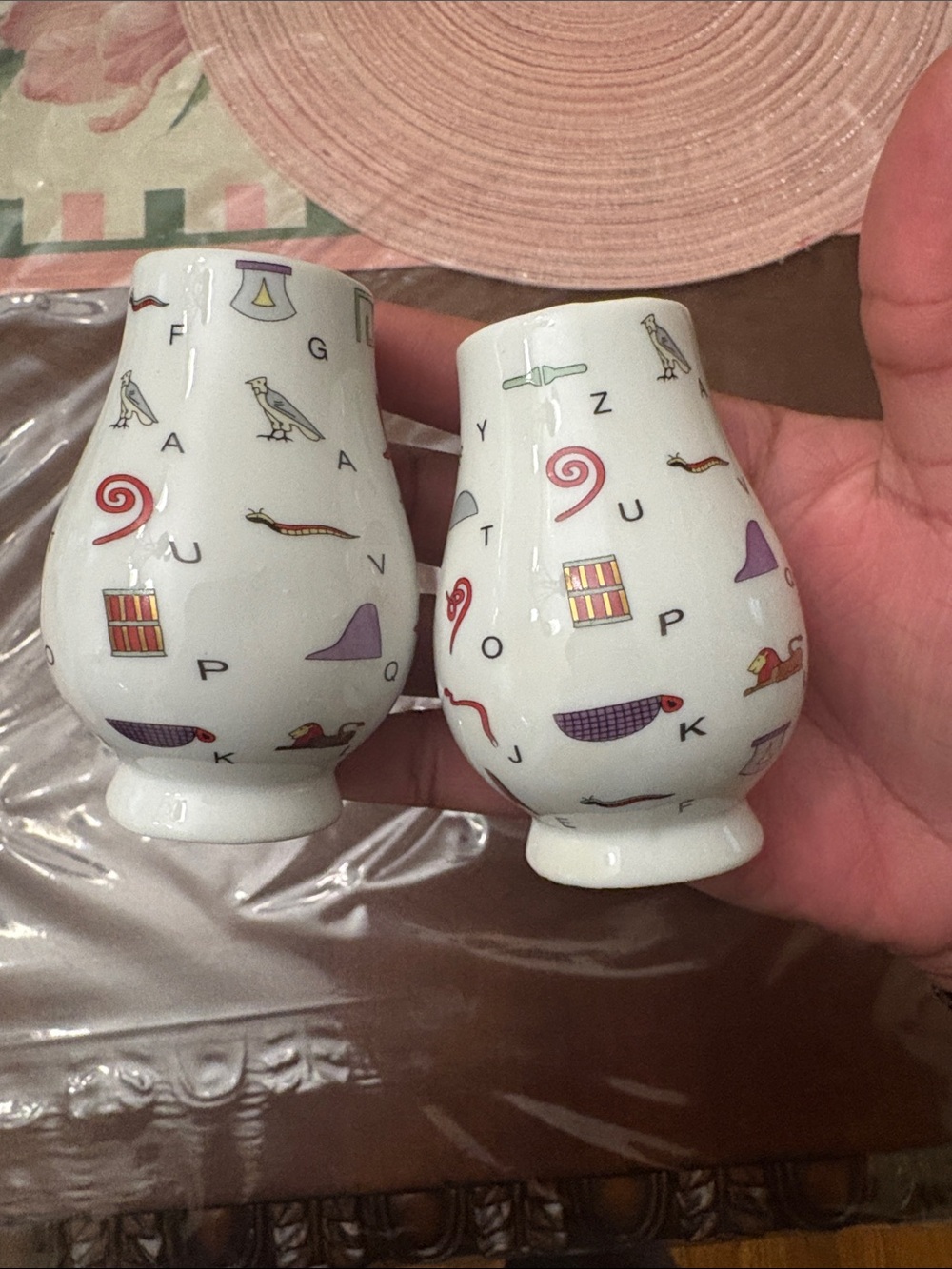 Vintage Fathi Mahmoud Egyptian Porcelain Alphabet Cryptogram Shaker Set